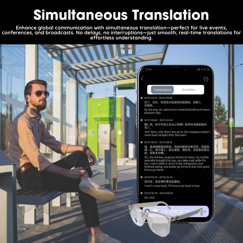 AI Translation Glasses 118 Languages Bluetooth Real Time Smart Glasses with Magnetic Lens Smart Music Glasses Translator Glasses